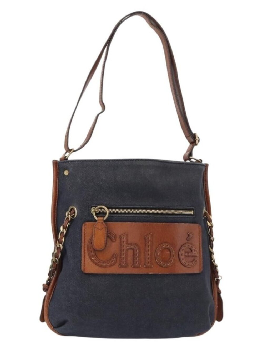 Authentic Chloe Shoulder Bag Denim Blue Gold - Picture 1 of 16